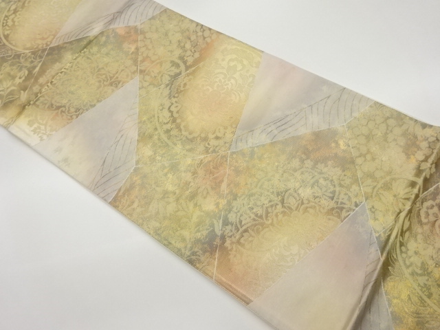 切り嵌め風引箔花唐草に華紋模様織出し袋帯